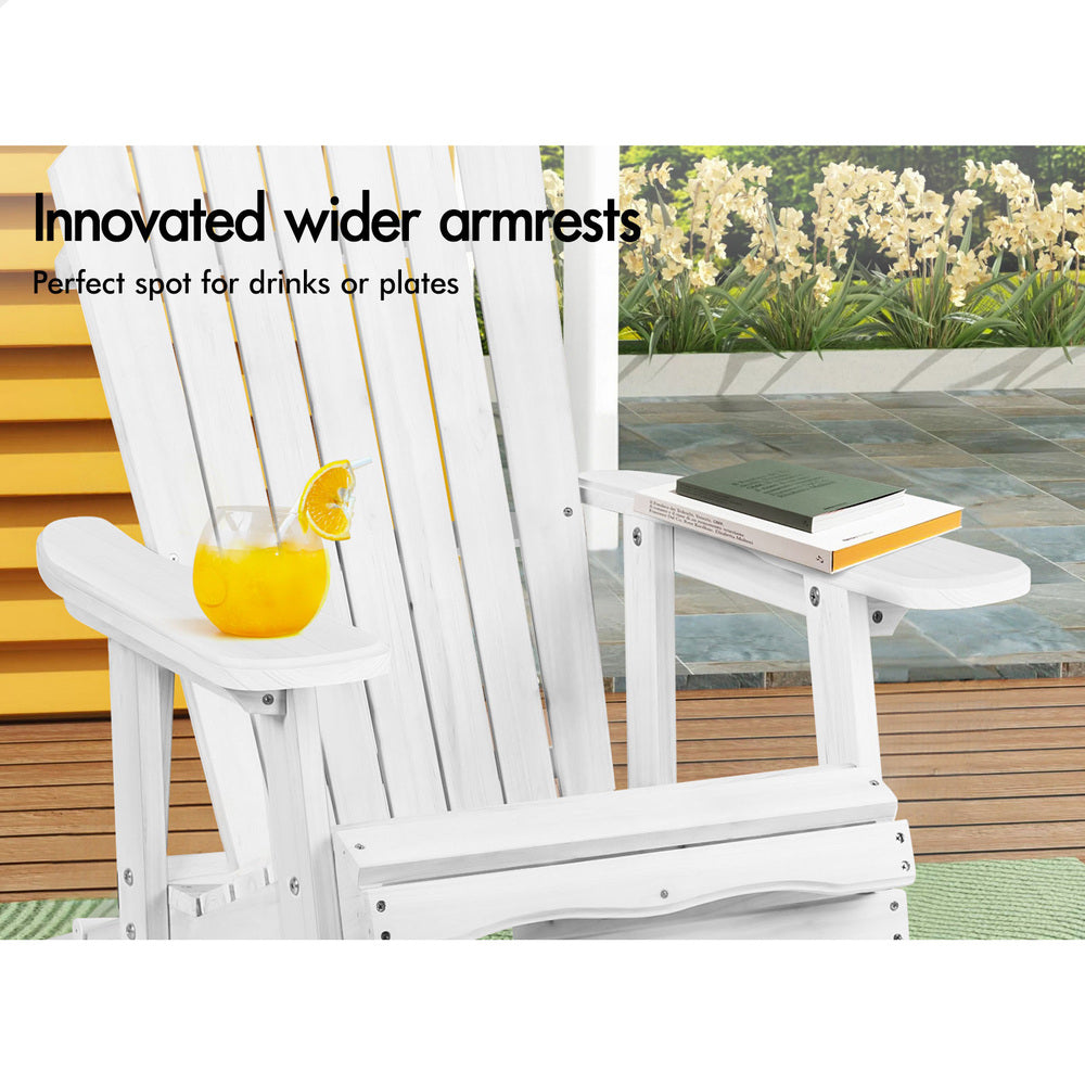 ALFORDSON Adirondack Chair Table 2PCS Set Outdoor Furniture w/ Ottoman Beach White