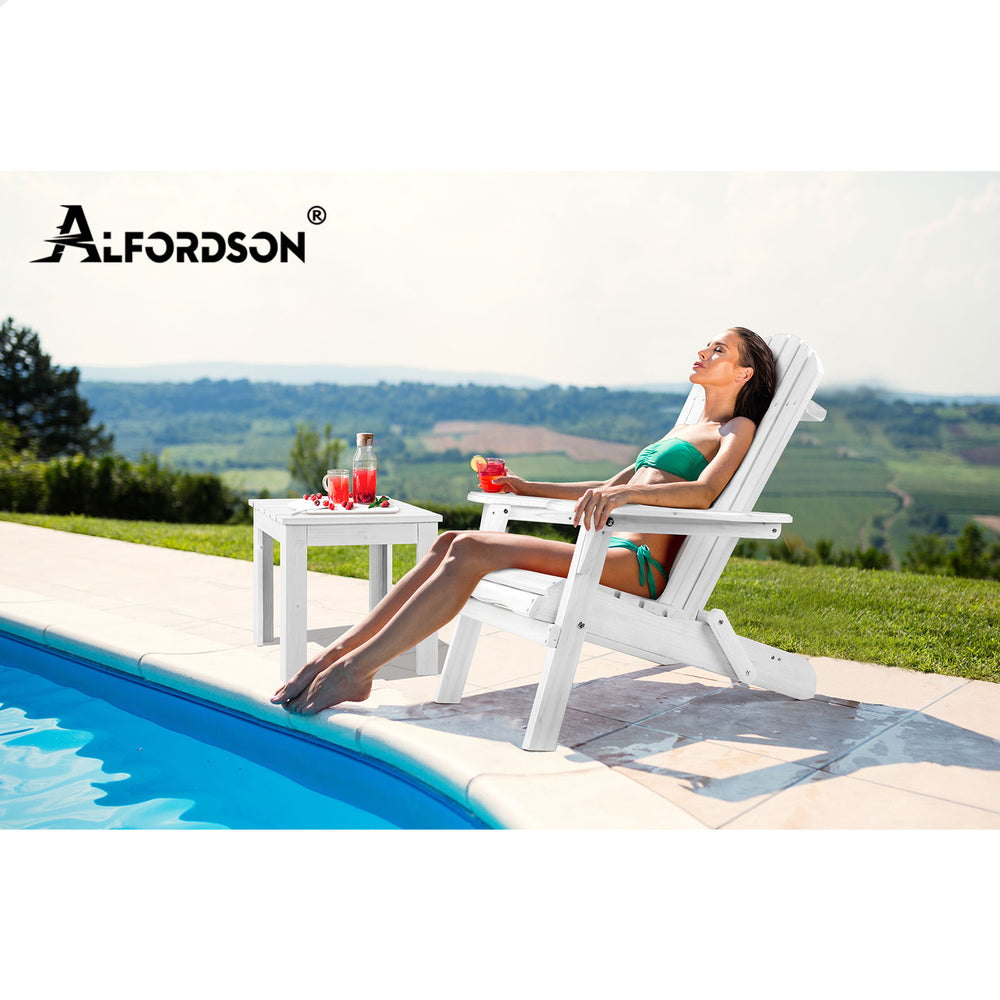 ALFORDSON Adirondack Chair Table 2PCS Set Outdoor Furniture w/ Ottoman Beach White