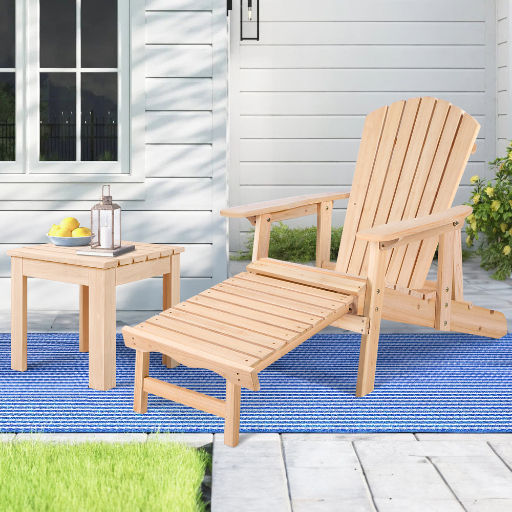 ALFORDSON Adirondack Chair Table 2PCS Set Outdoor Furniture w/ Ottoman Beach Wood