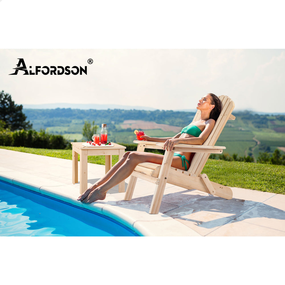 ALFORDSON Adirondack Chair Table 2PCS Set Outdoor Furniture w/ Ottoman Beach Wood