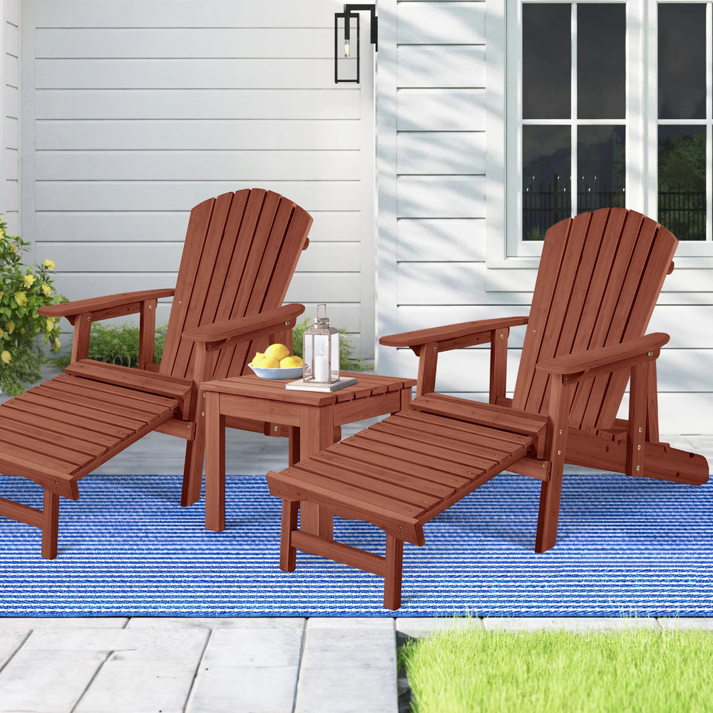 ALFORDSON Adirondack Chairs Table 3PCS Set Outdoor Furniture w/ Ottoman Beach Brown