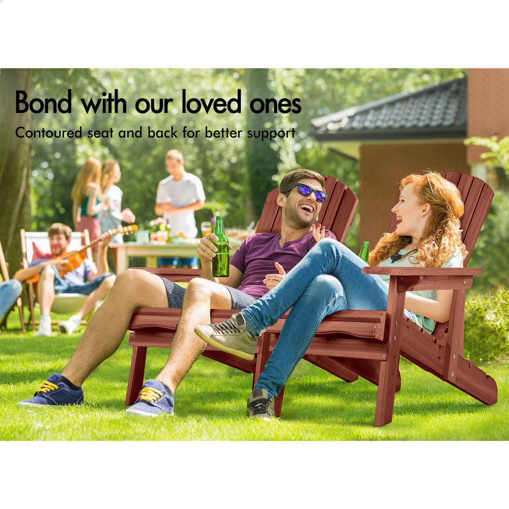 ALFORDSON Adirondack Chairs Table 3PCS Set Outdoor Furniture w/ Ottoman Beach Brown