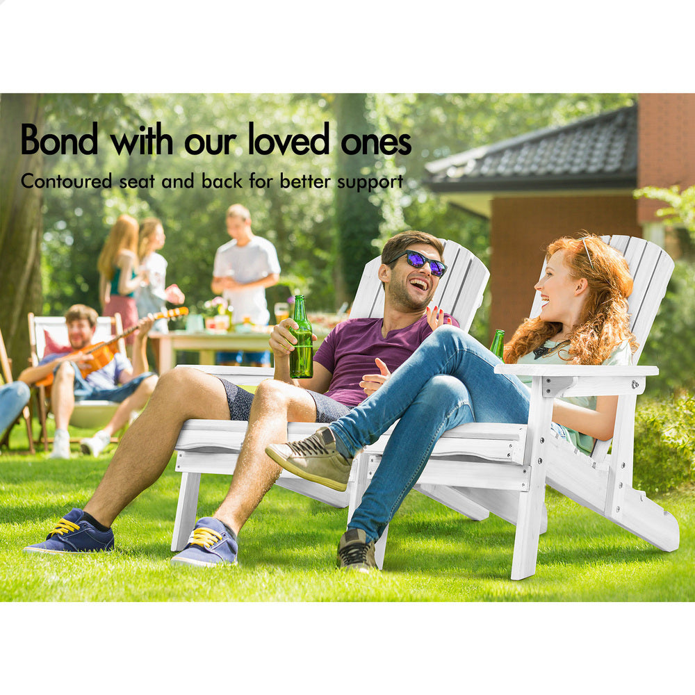 ALFORDSON Adirondack Chairs Table 3PCS Set Outdoor Furniture w/ Ottoman Beach White