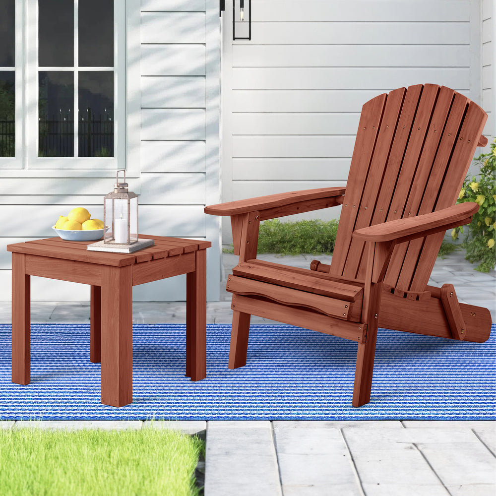 ALFORDSON Adirondack Chair Table 2PCS Set Wooden Outdoor Furniture Beach Brown