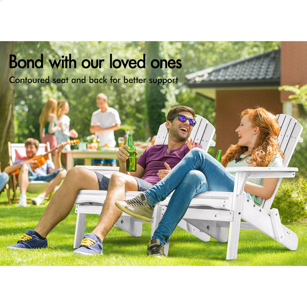 ALFORDSON Adirondack Chairs Table 3PCS Set Wooden Outdoor Furniture Beach White