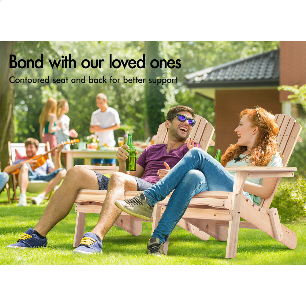 ALFORDSON Adirondack Chairs Table 3PCS Set Wooden Outdoor Furniture Beach Wood