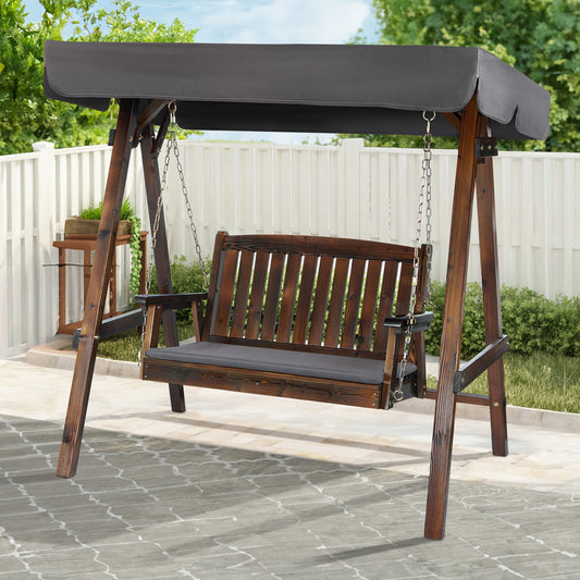 ALFORDSON Canopy Swing Chair 2 Seater Garden Wooden Charcoal