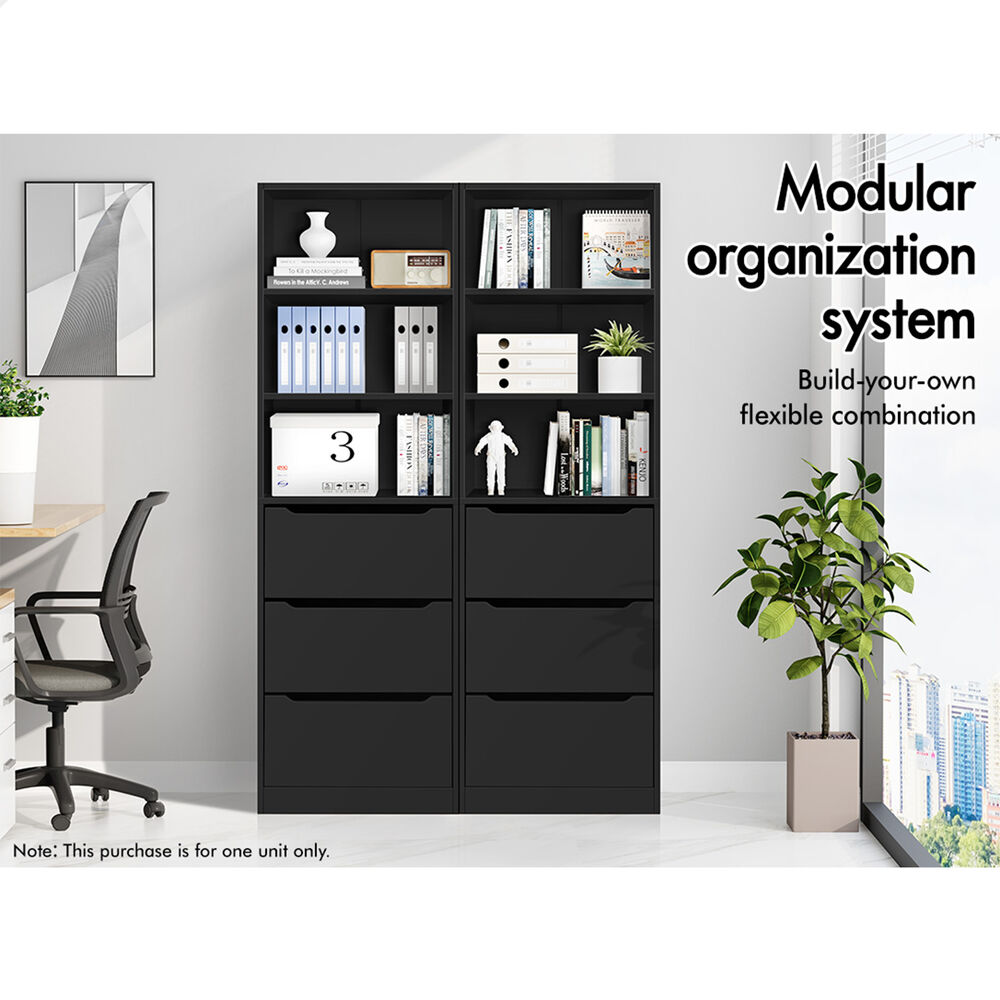 ALFORDSON Chest of 3 Drawers Office Storage Cabinet Tallboy Bedroom Black