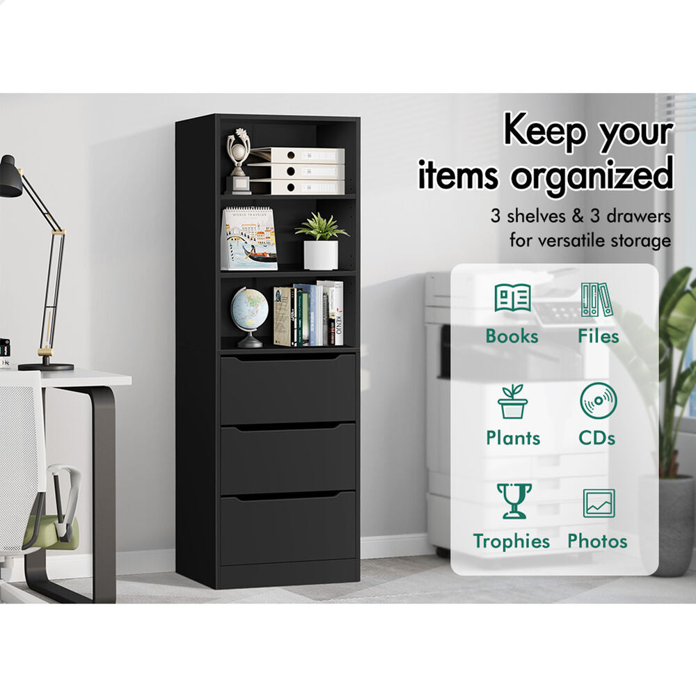 ALFORDSON Chest of 3 Drawers Office Storage Cabinet Tallboy Bedroom Black