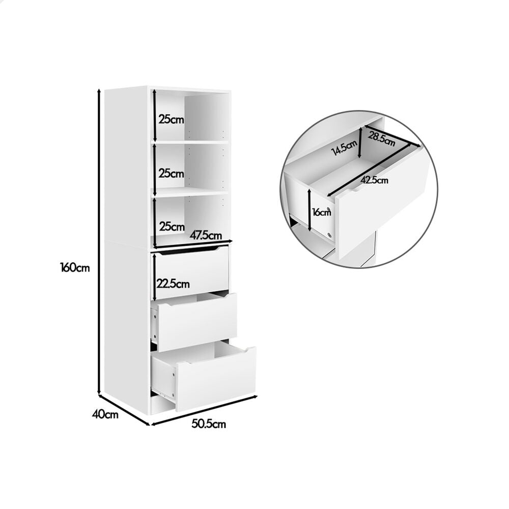 ALFORDSON Chest of 3 Drawers Office Storage Cabinet Tallboy Bedroom White