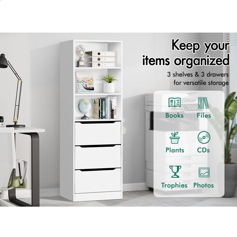 ALFORDSON Chest of 3 Drawers Office Storage Cabinet Tallboy Bedroom White