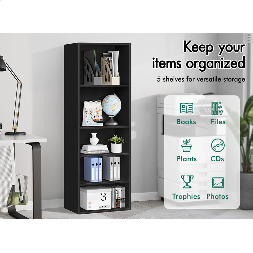 ALFORDSON Office Storage Cabinet 5 Shelves Bookcase Tallboy Bedroom Black