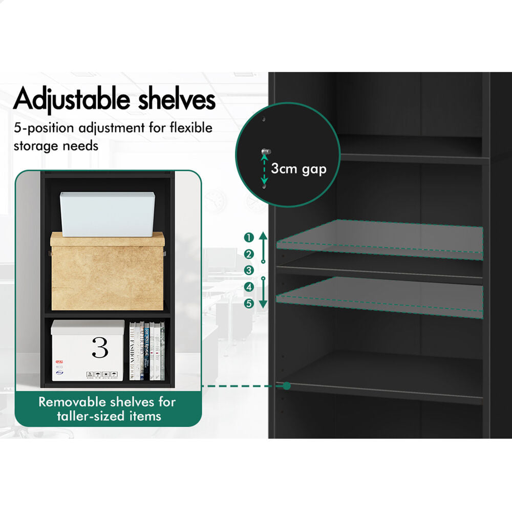 ALFORDSON Office Storage Cabinet 5 Shelves Bookcase Tallboy Bedroom Black
