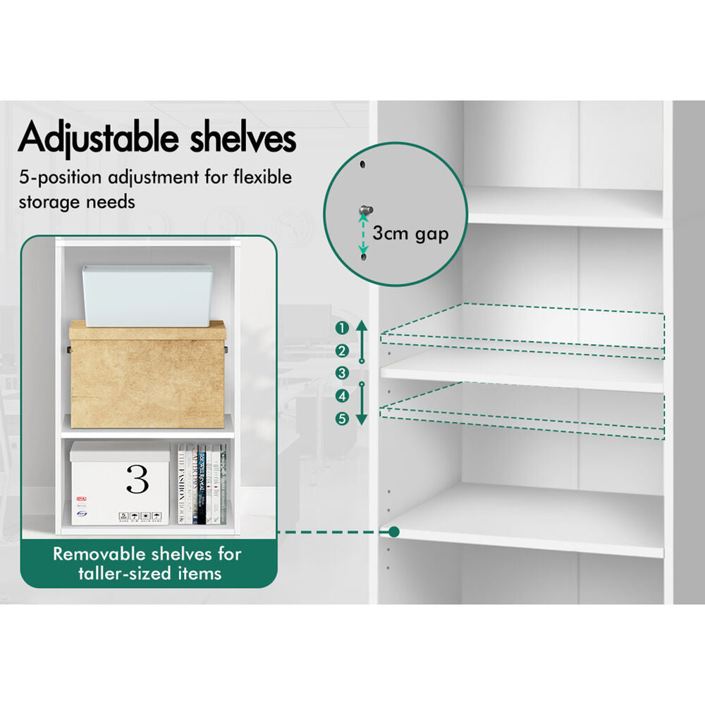 ALFORDSON Office Storage Cabinet 5 Shelves Bookcase Tallboy Bedroom White