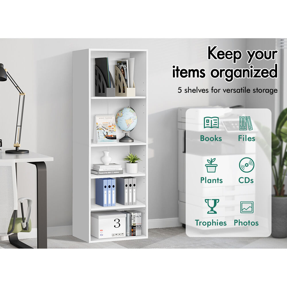 ALFORDSON Office Storage Cabinet 5 Shelves Bookcase Tallboy Bedroom White