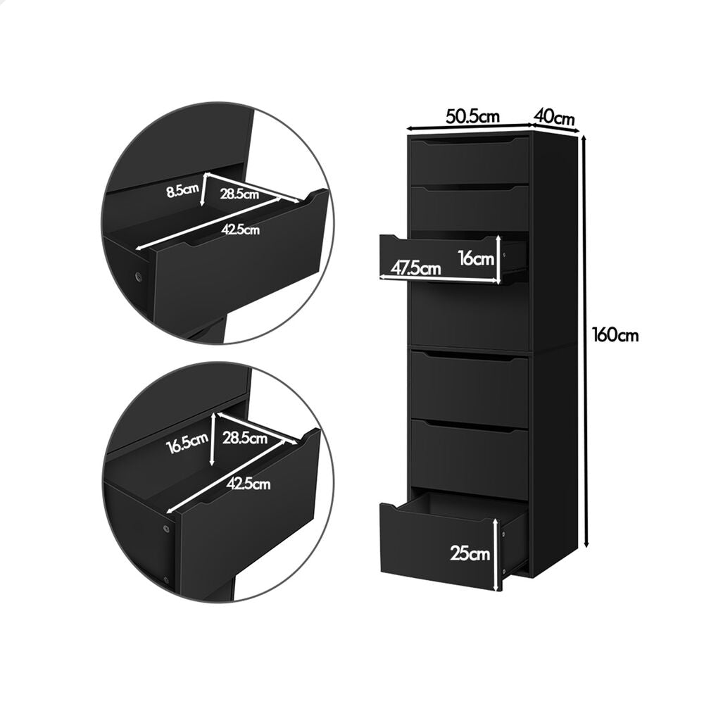 ALFORDSON Chest of 7 Drawers Office Storage Cabinet Tallboy Bedroom Black