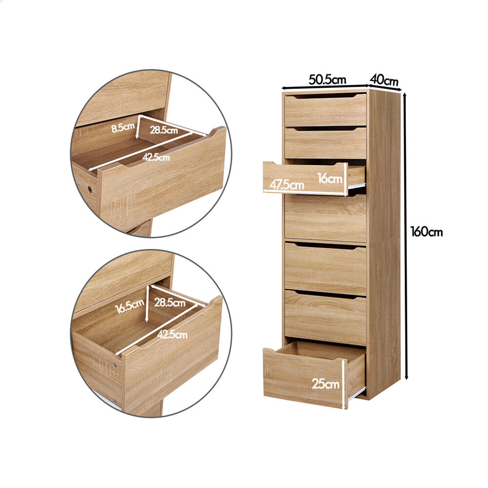 ALFORDSON Chest of 7 Drawers Office Storage Cabinet Tallboy Bedroom Wood