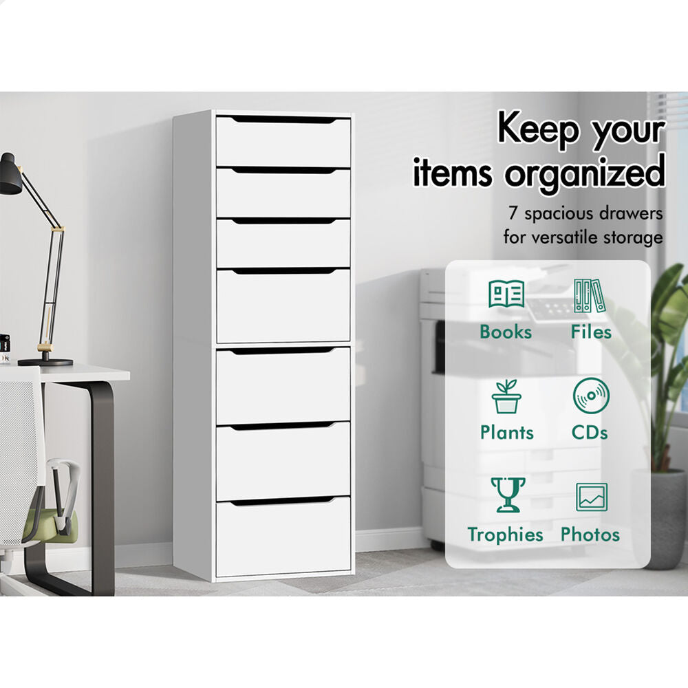 ALFORDSON Chest of 7 Drawers Office Storage Cabinet Tallboy Bedroom White