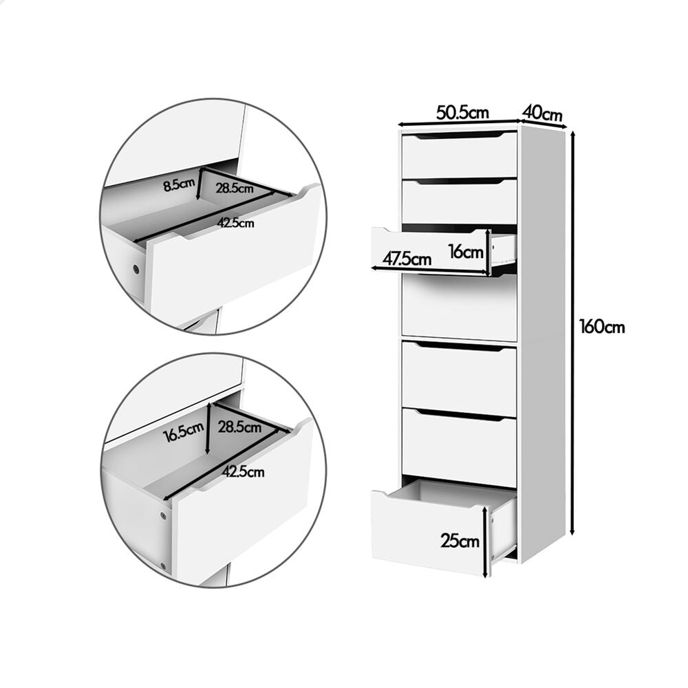 ALFORDSON Chest of 7 Drawers Office Storage Cabinet Tallboy Bedroom White