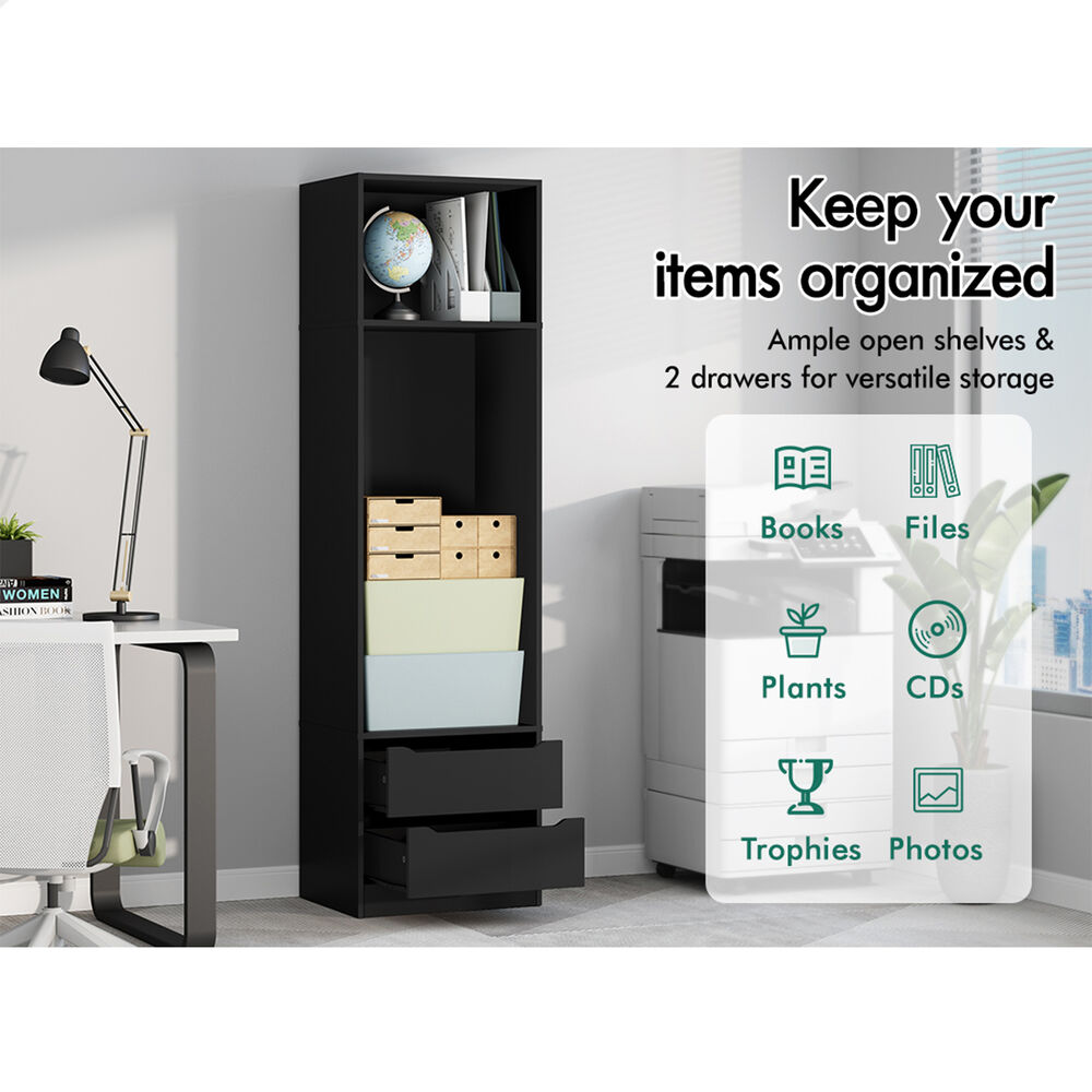 ALFORDSON Chest of 2 Drawers Office Storage Cabinet Tallboy Bedroom Black