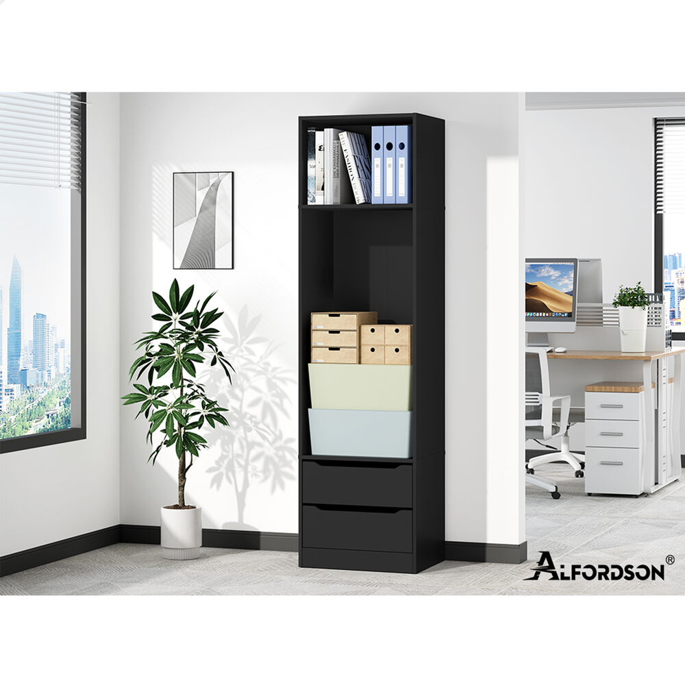 ALFORDSON Chest of 2 Drawers Office Storage Cabinet Tallboy Bedroom Black
