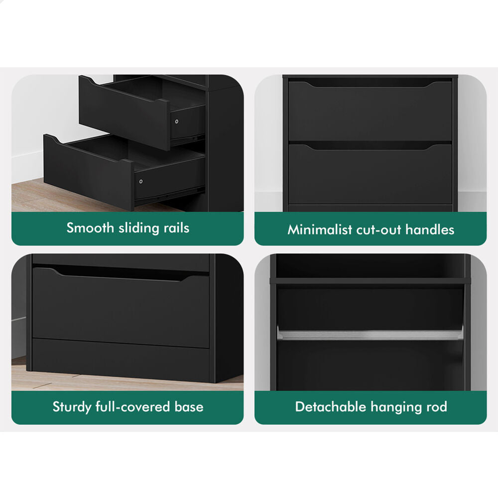ALFORDSON Chest of 2 Drawers Office Storage Cabinet Tallboy Bedroom Black