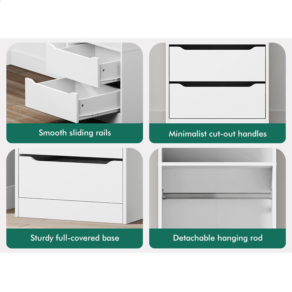 ALFORDSON Chest of 2 Drawers Office Storage Cabinet Tallboy Bedroom White