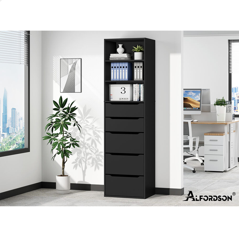 ALFORDSON Chest of 5 Drawers Office Storage Cabinet Tallboy Bedroom Black