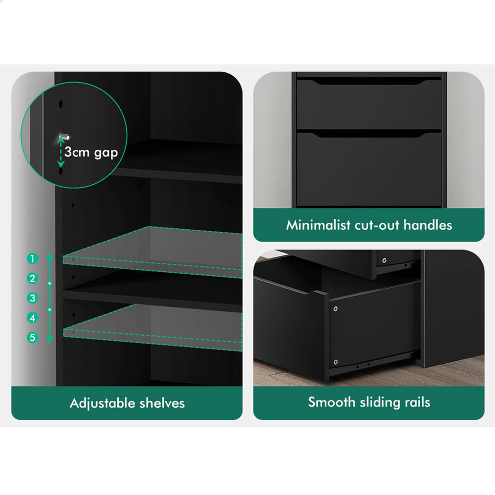 ALFORDSON Chest of 5 Drawers Office Storage Cabinet Tallboy Bedroom Black