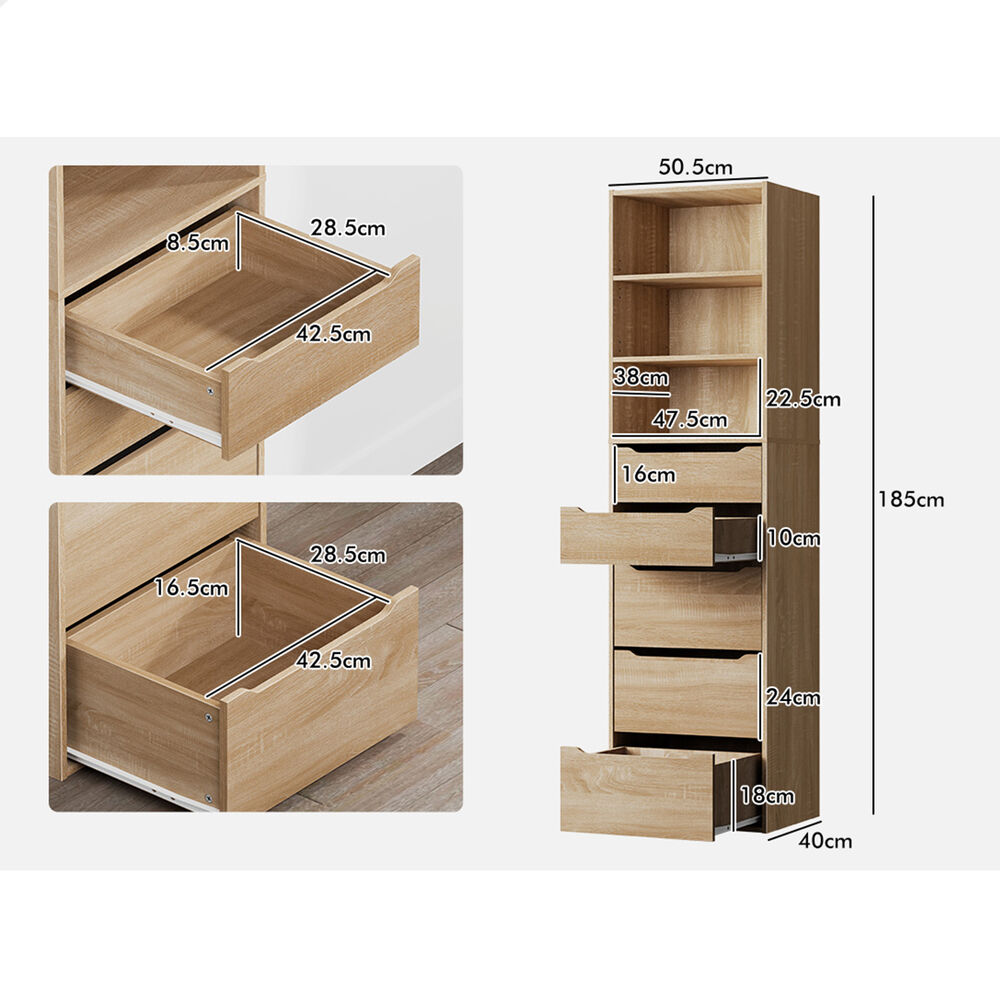 ALFORDSON Chest of 5 Drawers Office Storage Cabinet Tallboy Bedroom Wood