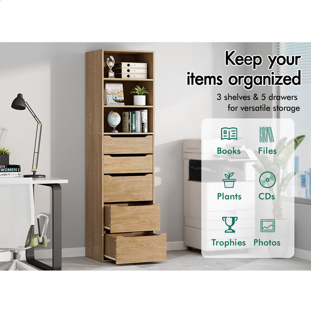 ALFORDSON Chest of 5 Drawers Office Storage Cabinet Tallboy Bedroom Wood
