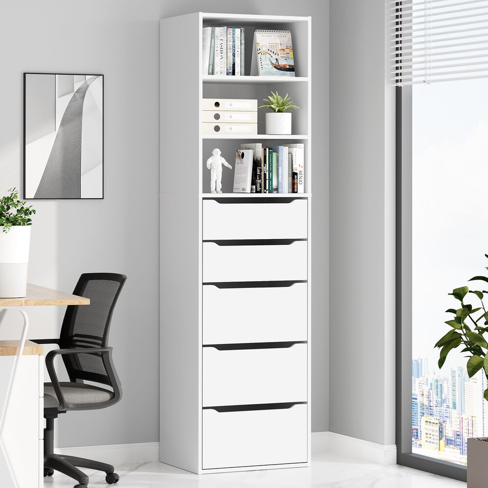 ALFORDSON Chest of 5 Drawers Office Storage Cabinet Tallboy Bedroom White
