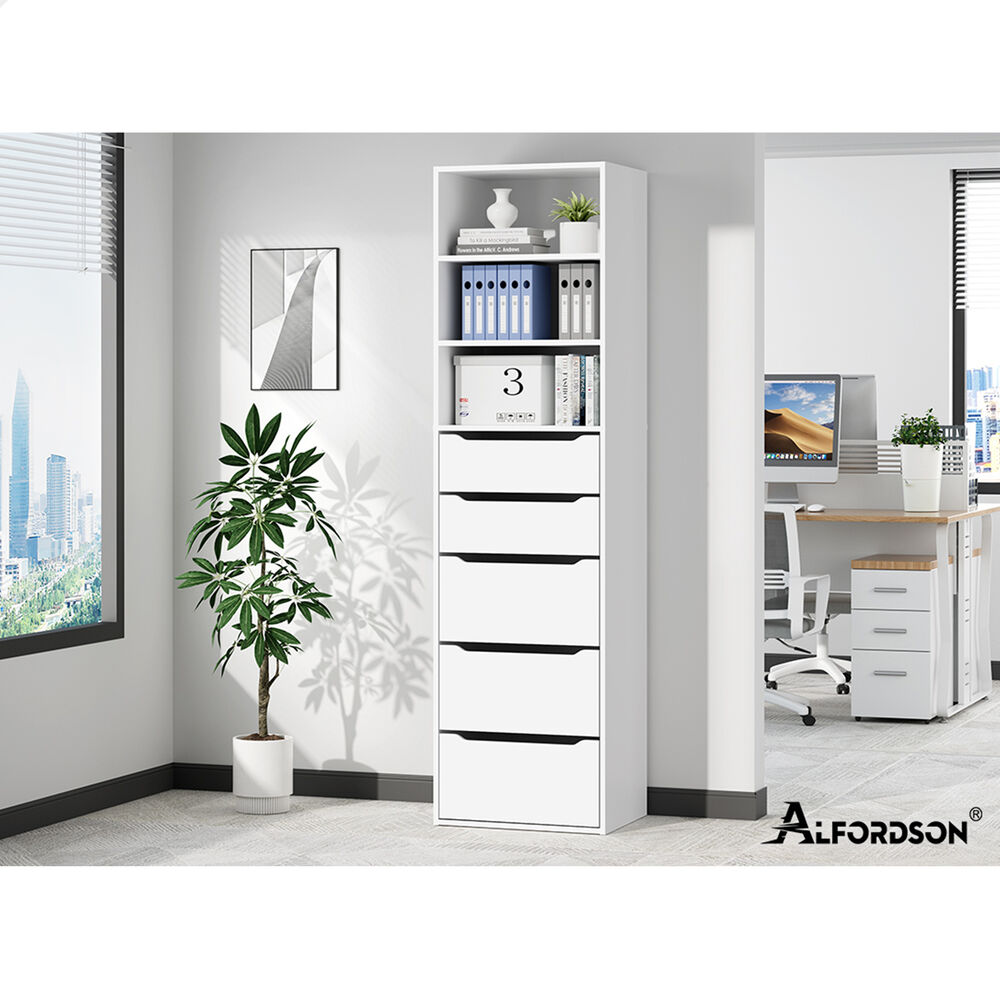 ALFORDSON Chest of 5 Drawers Office Storage Cabinet Tallboy Bedroom White