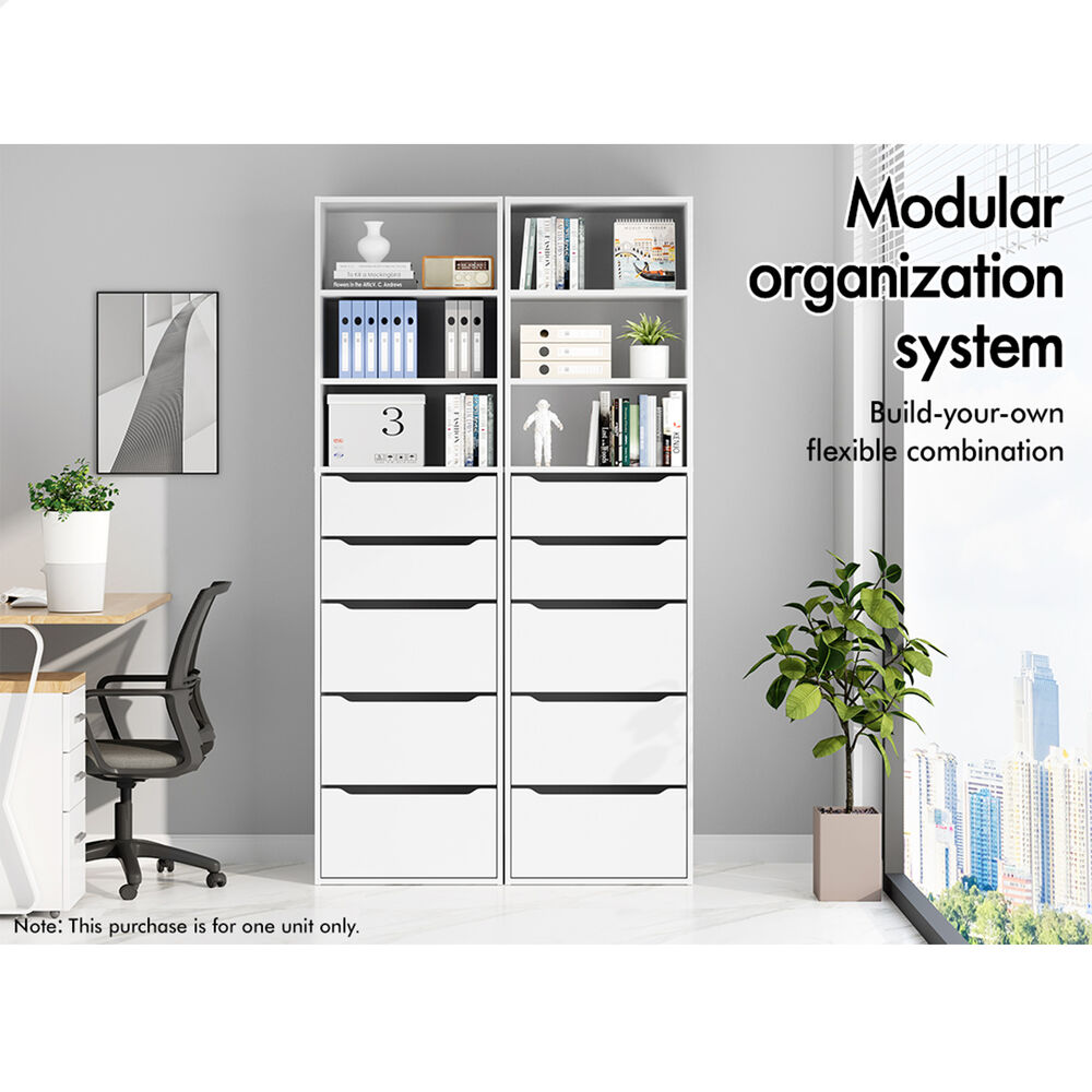 ALFORDSON Chest of 5 Drawers Office Storage Cabinet Tallboy Bedroom White