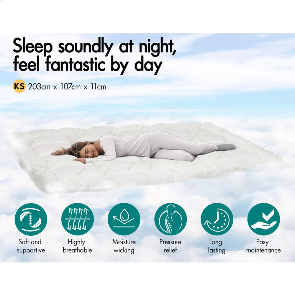 STARRY EUCALYPT Bamboo Fibre Pillowtop Mattress Topper Underlay Pad 11cm KS