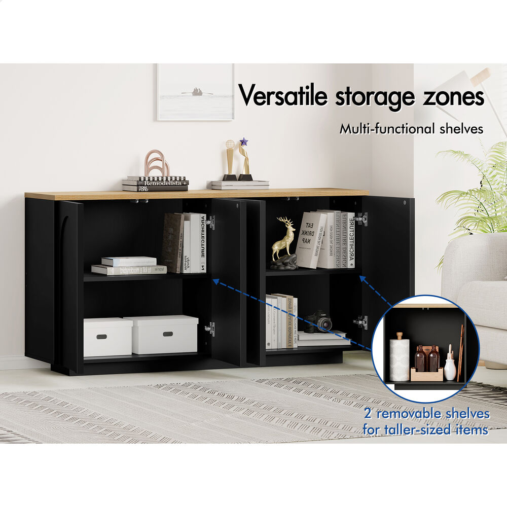 ALFORDSON Buffet Sideboard Cupboard Storage Cabinet Kitchen Pantry Doors Black