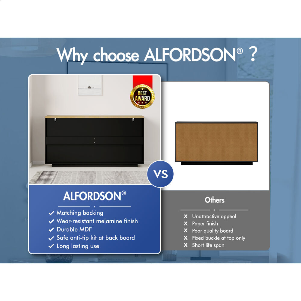 ALFORDSON Buffet Sideboard Cupboard Storage Cabinet Kitchen Pantry Doors Black