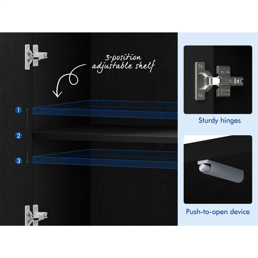 ALFORDSON Buffet Sideboard Cupboard Cabinet Storage Pantry Kitchen 3 Doors Black