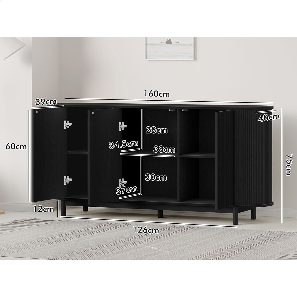 ALFORDSON Buffet Sideboard Cupboard Cabinet Storage Pantry Kitchen 3 Doors Black