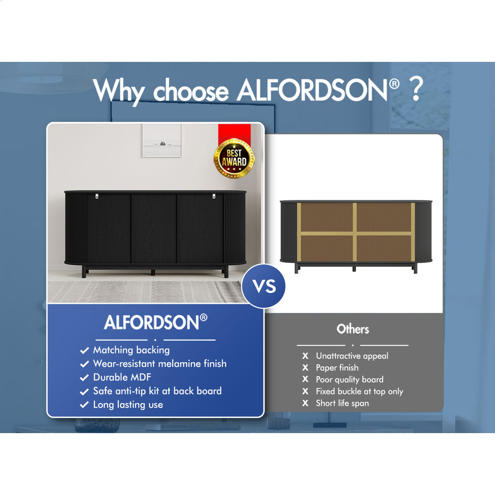 ALFORDSON Buffet Sideboard Cupboard Cabinet Storage Pantry Kitchen 3 Doors Black