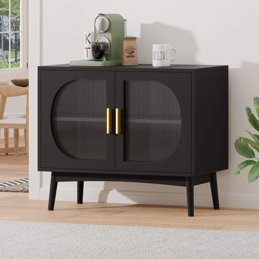 ALFORDSON Buffet Sideboard Cupboard Cabinet Storage Fluted Doors Black Pantry