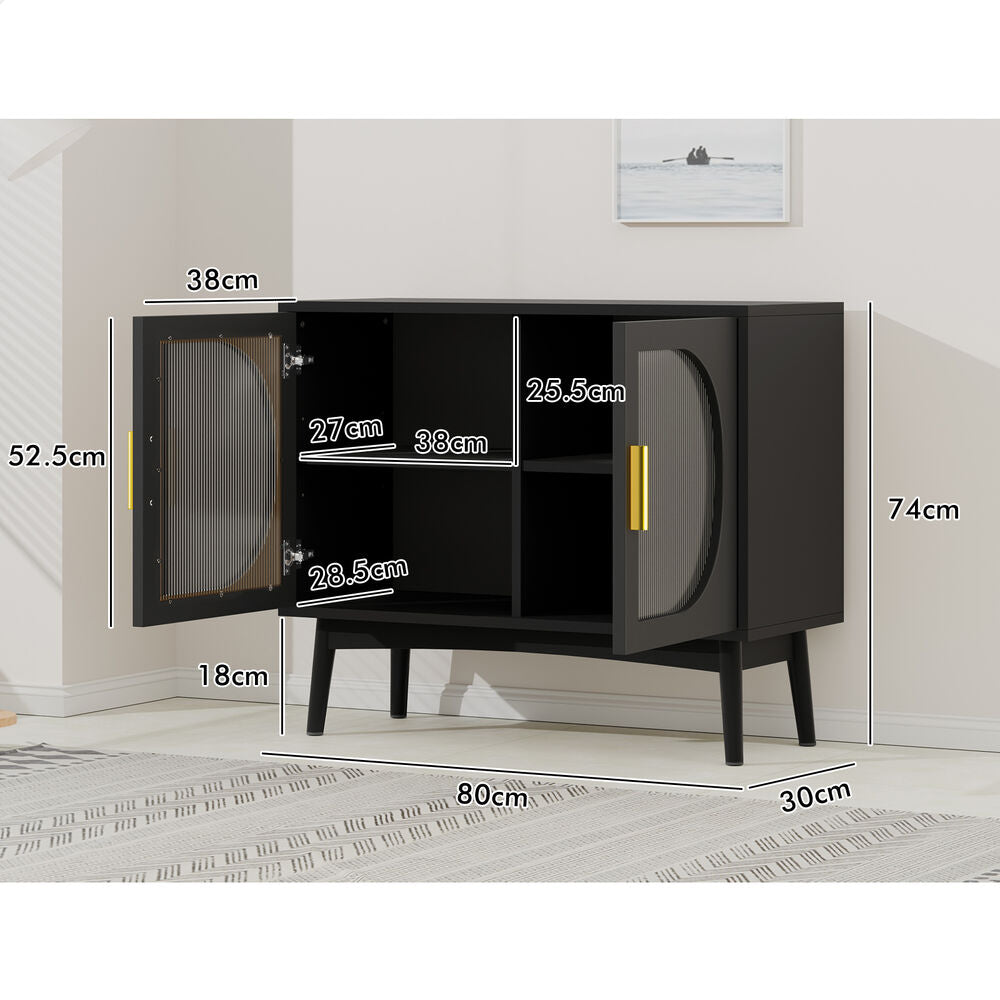 ALFORDSON Buffet Sideboard Cupboard Cabinet Storage Fluted Doors Black Pantry