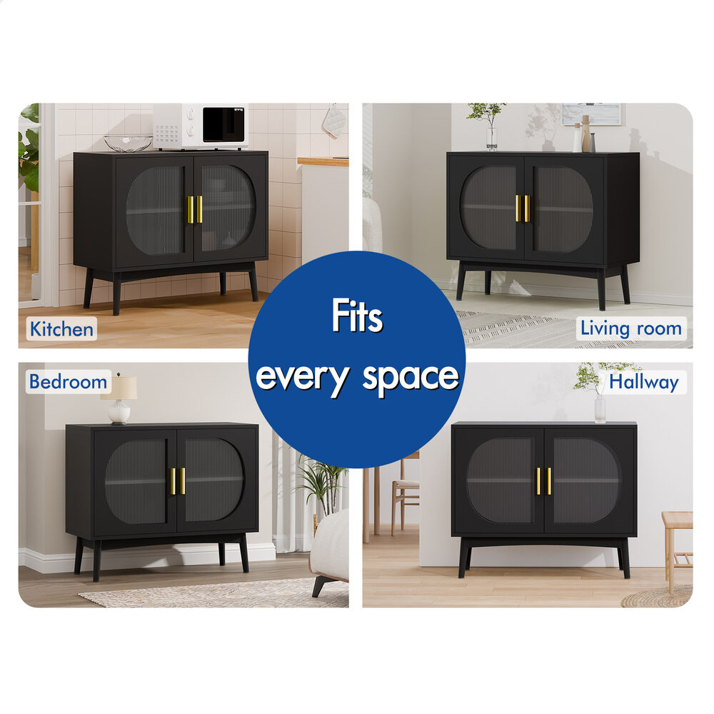 ALFORDSON Buffet Sideboard Cupboard Cabinet Storage Fluted Doors Black Pantry