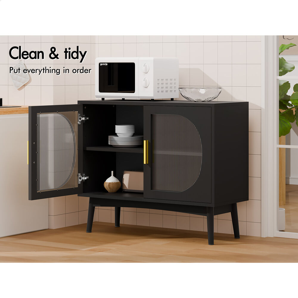 ALFORDSON Buffet Sideboard Cupboard Cabinet Storage Fluted Doors Black Pantry