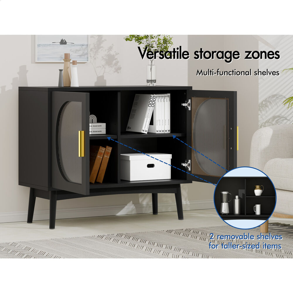 ALFORDSON Buffet Sideboard Cupboard Cabinet Storage Fluted Doors Black Pantry