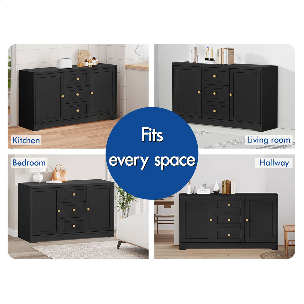 ALFORDSON Buffet Sideboard Cupboard Cabinet Storage Drawers Black Pantry Hallway