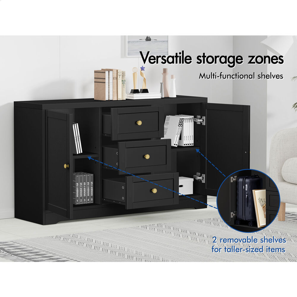 ALFORDSON Buffet Sideboard Cupboard Cabinet Storage Drawers Black Pantry Hallway