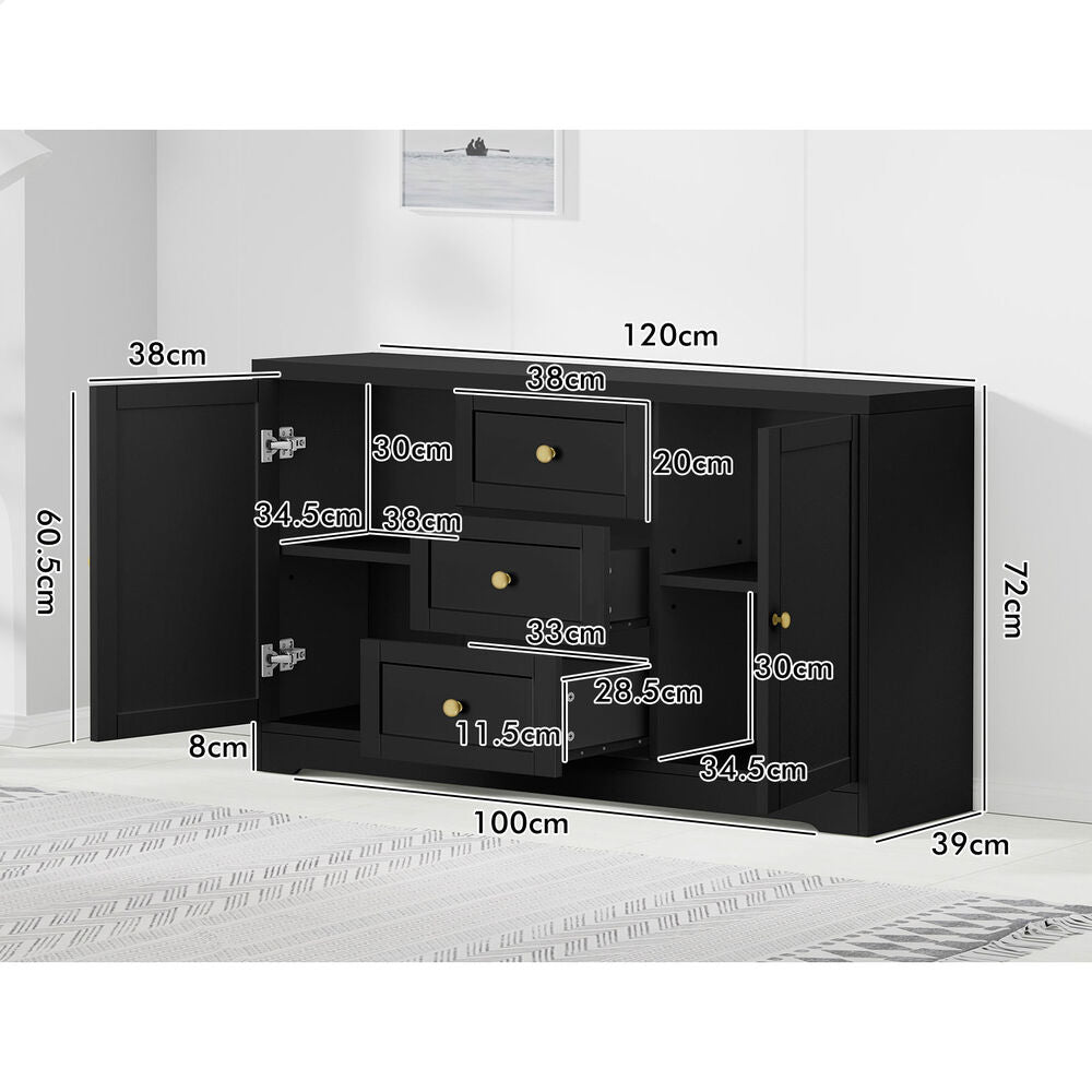 ALFORDSON Buffet Sideboard Cupboard Cabinet Storage Drawers Black Pantry Hallway