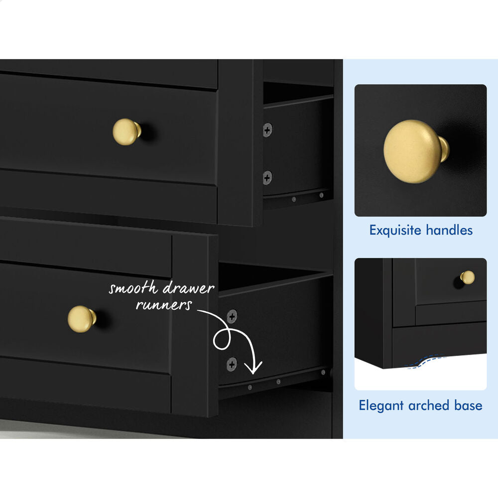 ALFORDSON 2x Chest of Drawers Storage Cabinet Bedside Table Hamptons Drawers Black