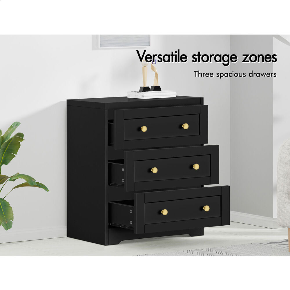 ALFORDSON 2x Chest of Drawers Storage Cabinet Bedside Table Hamptons Drawers Black